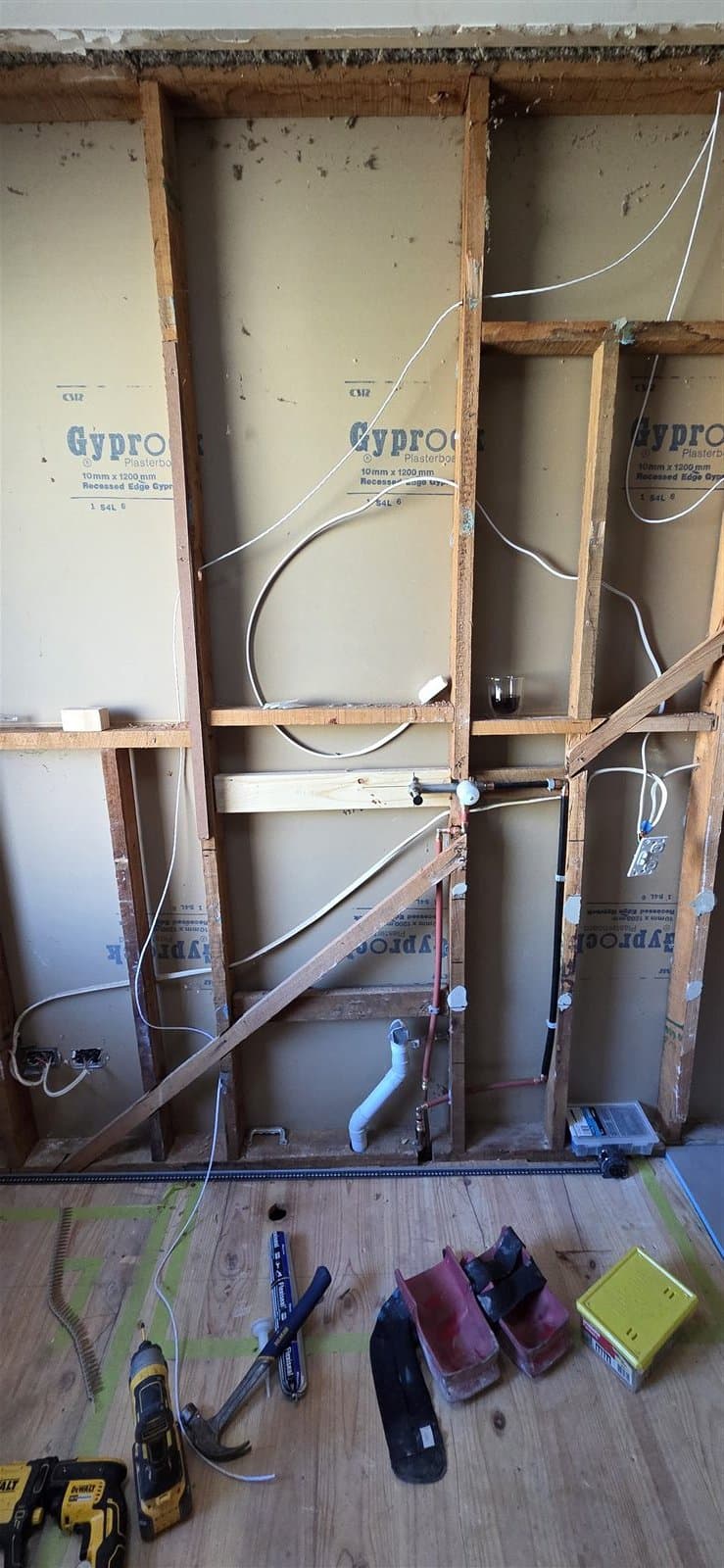 Bathroom framing and rough-in before renovation sheeting